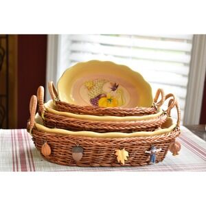 Harvest Nesting Baking Dish Set with Wicker Baskets baking dish